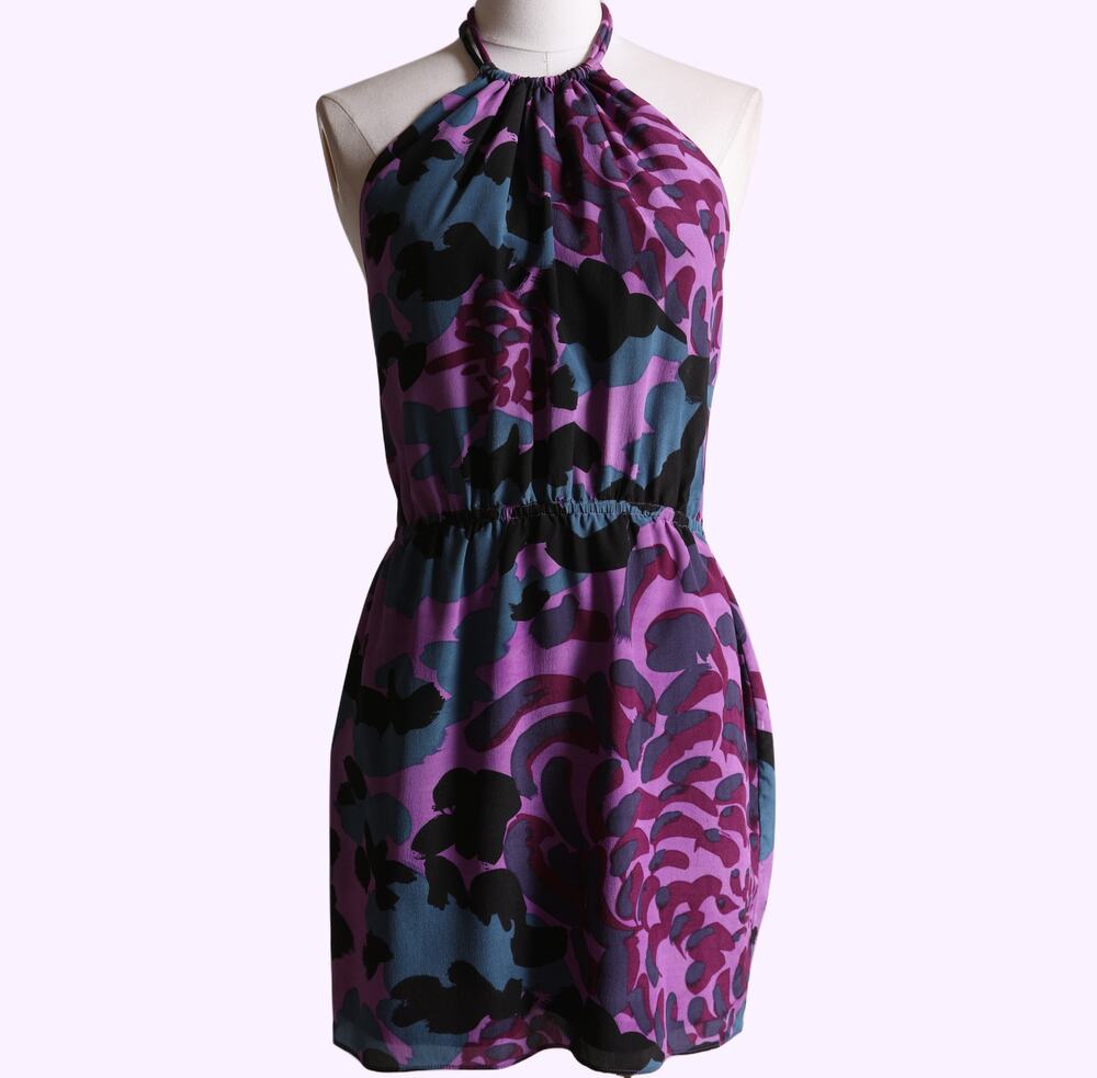 Copied - FALLS Vintage Purple Multicolor Floral Halter Mini Dress